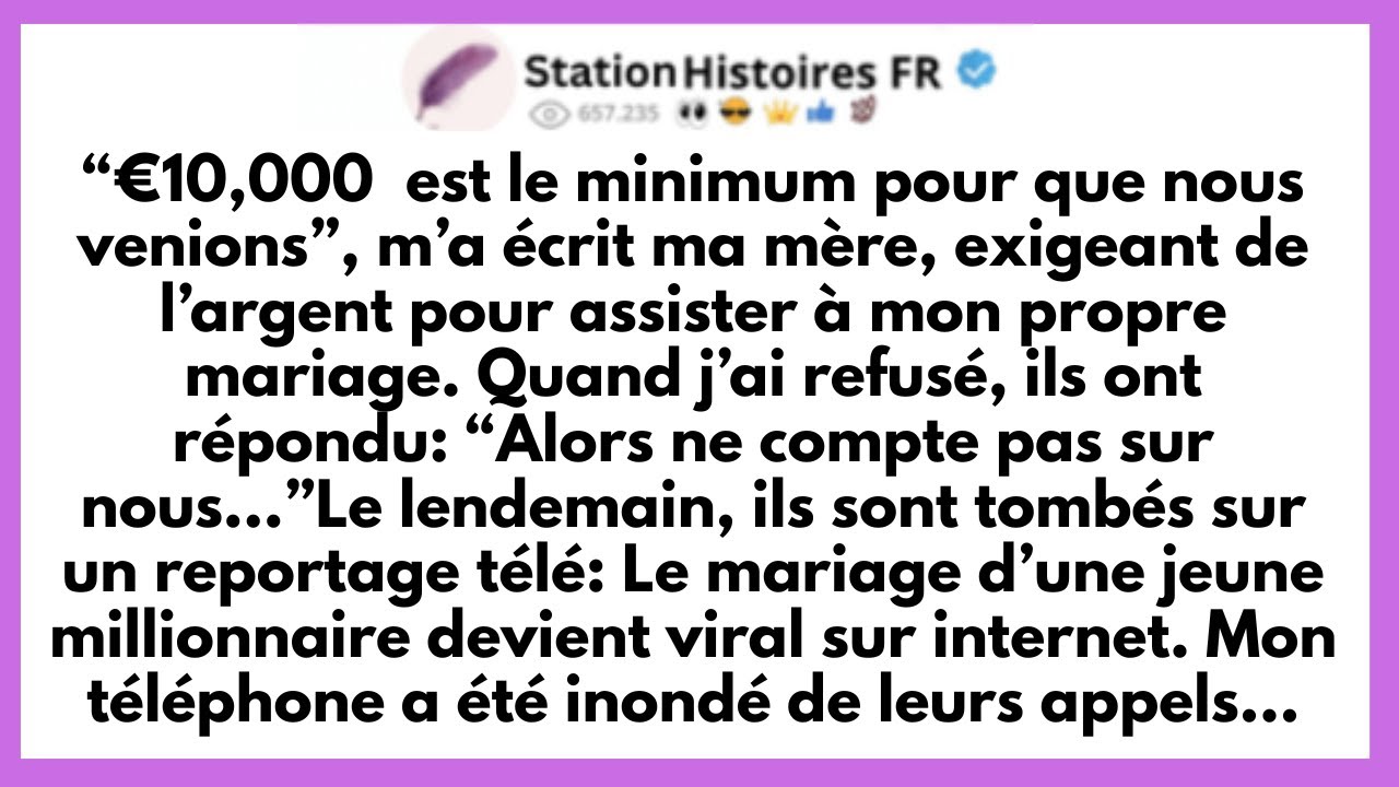 Le message est arrivé pendant que je choisissais des fleurs avec mon fiancé : « 10 000 €, c'est le minimum pour que nous venions à ton mariage. » Ma propre mère exigeait de l'argent pour assister...