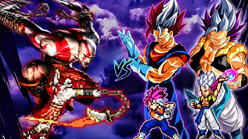 Kratos Chaos OP VS Gogeta Ultra Ego Instinct OP & Vegito Ultra Ego Instinct OP in Jump Force Mugen