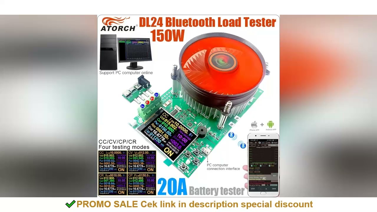 DL24 150W 20A DC Power USB Tester Electronic Load Lithium Battery Capacity Monitor Discharge Meter S