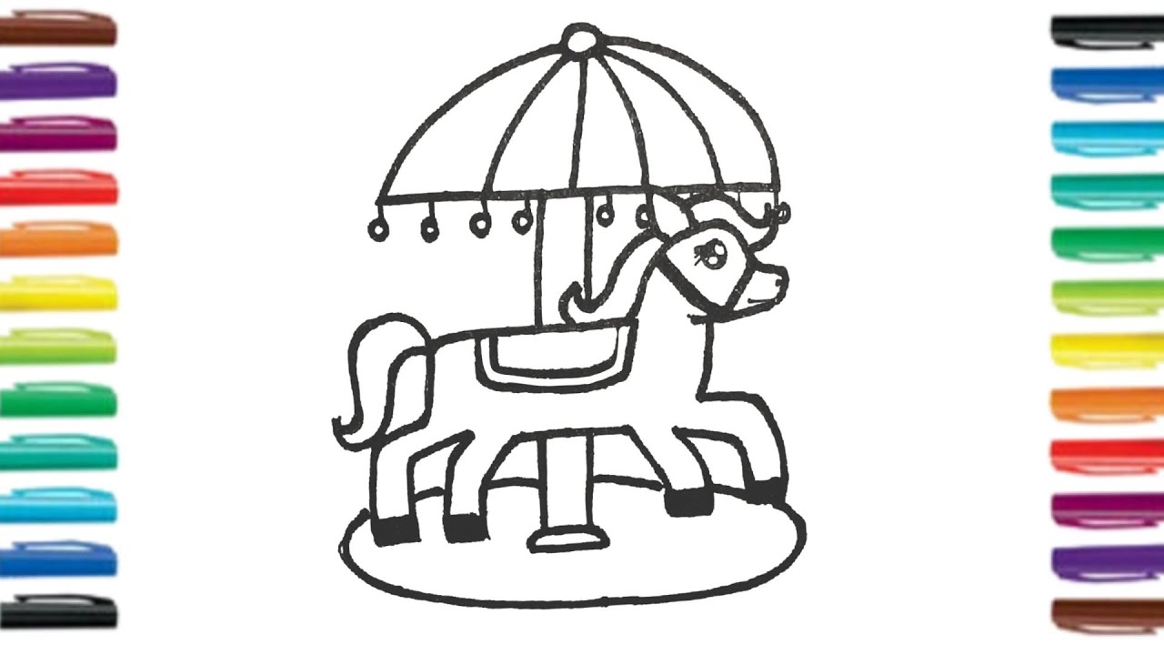 Cute Carousel Drawing for Kids/How to Draw a Cute Carousel - YouTube