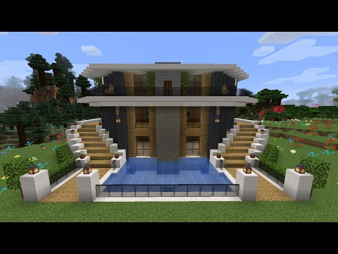 minecraft - havuzlu modern malikane yapımı