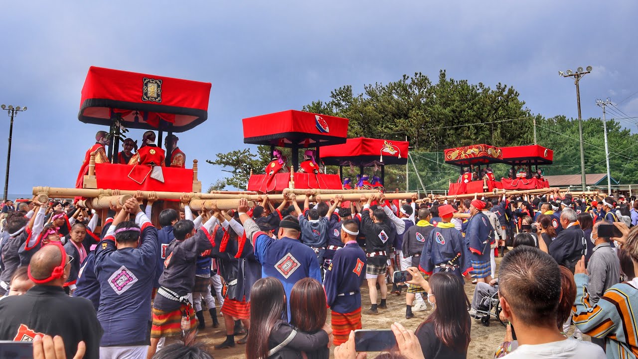 令和5年　和歌山県御坊市　御坊祭　本宮　小竹八幡神社御旅所　四ツ太鼓　差し上げ、屋台出発など