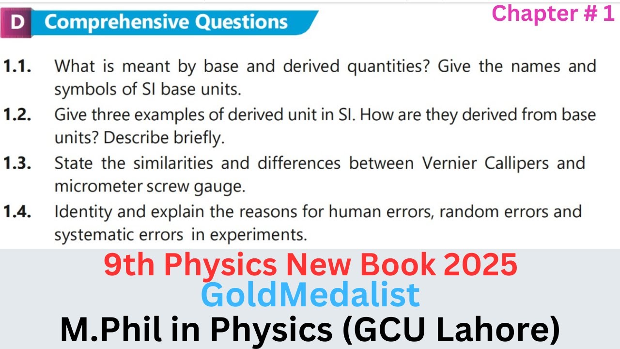 9th Class Physics New Book 2025 | Chapter 1 Comprehensive Questions ...