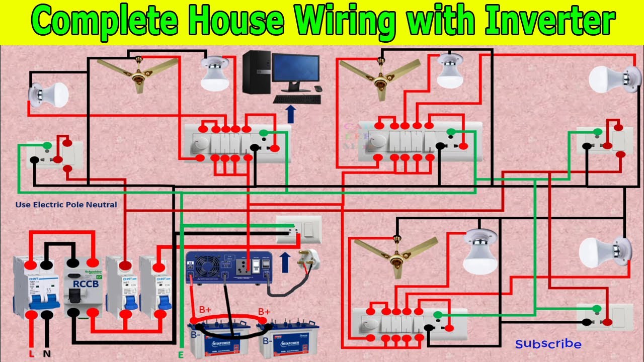 Complete House Wiring with Inverter Connection | Inverter Connection ...