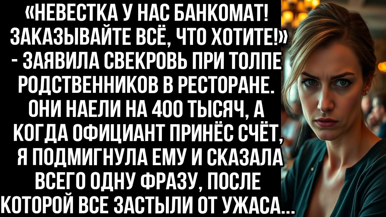 «Невестка у нас банкомат! Заказывайте всё что хотите!» — заявила свекровь. Её родные наели на 400тыс