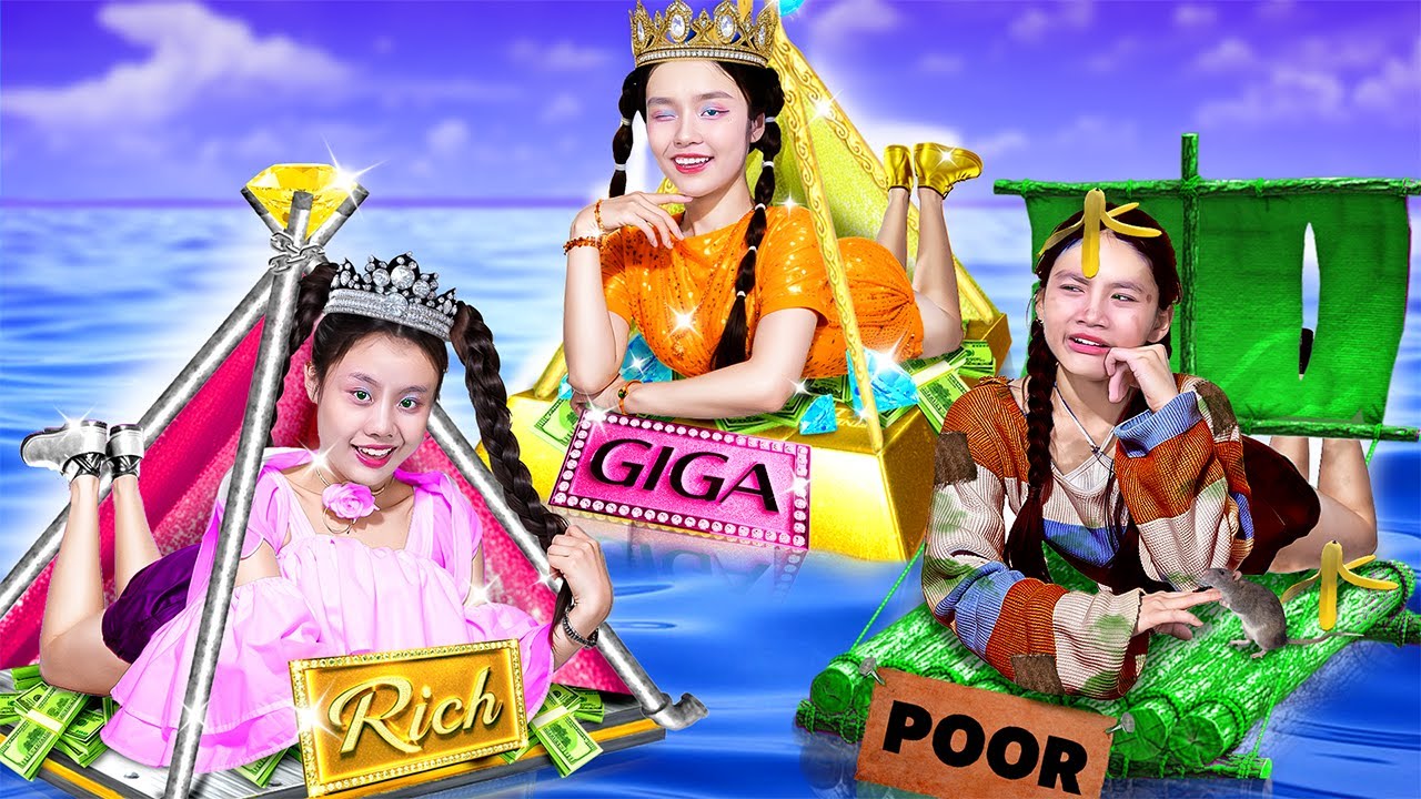 الأغنياء مقابل الفقراء مقابل الأثرياء للغاية! البقاء على قيد الحياة لمدة 24 ساعة على جزيرة مهجورة