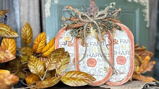 Rustic Pumpkin (Using Dollar Tree Wood Coasters & a Decoupaged Napkin)