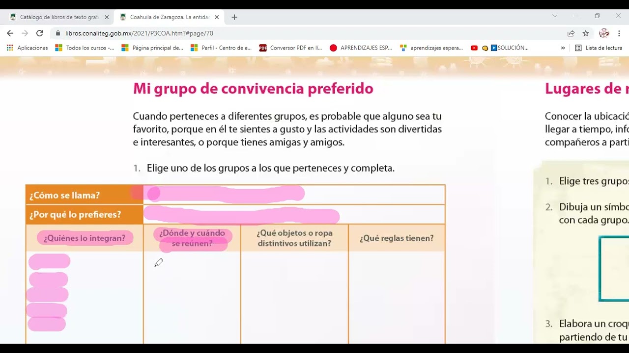 Clase de Coahuila, Mi grupo de convivencia preferido, pág 70 del libro