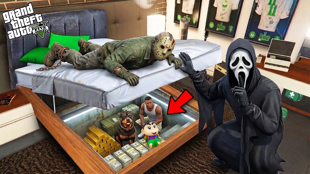 ⁣Franklin & Shinchan Build Hidden Secret Bunker Inside Franklin’s Bed! 🛏️🕳️ | GTA 5