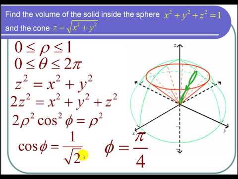 Using Spherical Coordinates To Find The Volume Between A Cone And A Sphere Youtube
