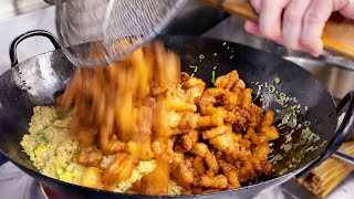 背徳感たっぷりな禁断の飯テロまかない【１７人分の悪魔的豚肉の唐揚げ炒飯】Devil fried rice with fried  pork for 17 people
