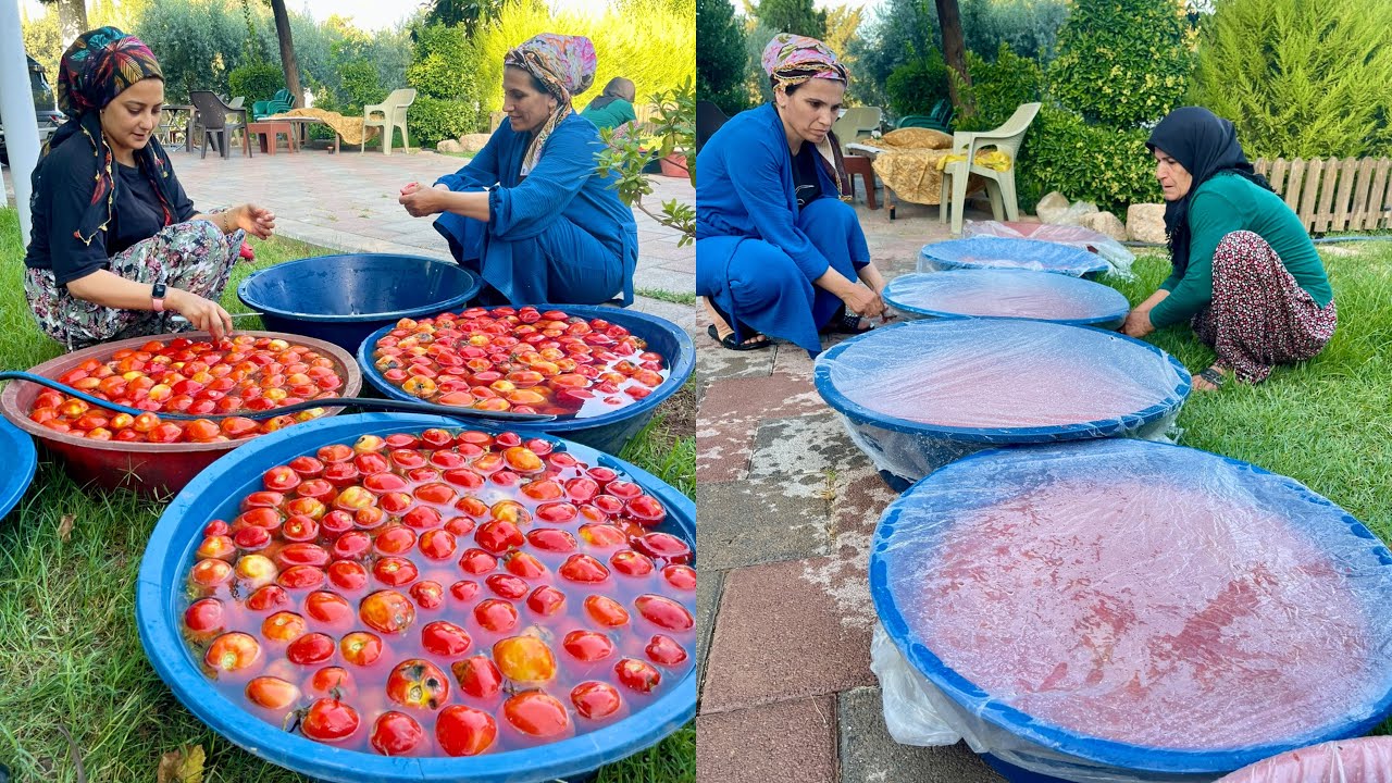 KÖYDE LEZZETLİ YEMEKLER İÇİN 1 YIL SONRA DOMATES SALÇA YAPIMI ~ LEZZET KÖYÜ