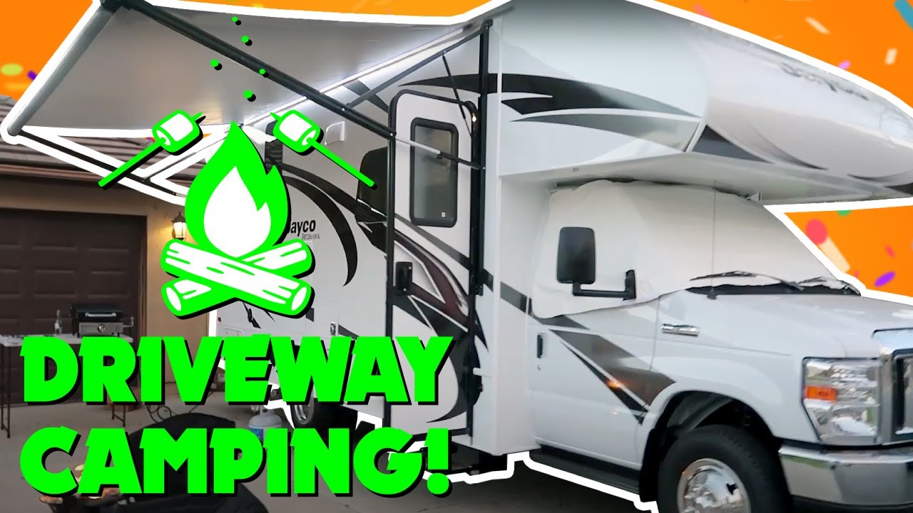 We bought a JAYCO Class C RV!  First time Camping In My Driveway With the Family!?!