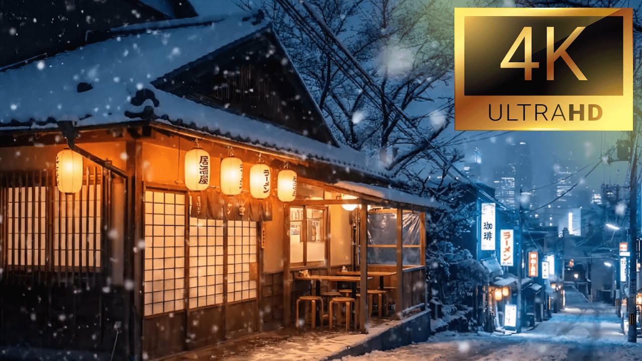 Winter Japanese street | Lofi Chill & Relaxation Background 4K  SUPER QUALITY
