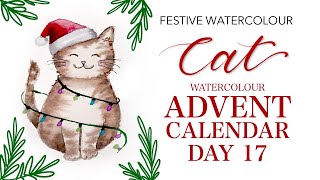 Festive Watercolor Cat - Advent Calendar Day 17