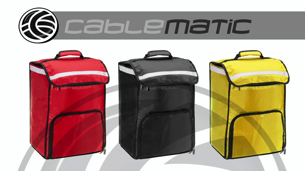 Red isothermal backpack for food and motorcycle food order delivery distributed by CABLEMATIC
