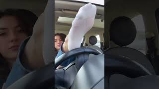 Do you like it while driving? 🦶😋 - #feet #sweaty #socks #whitesocks #candid