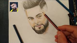 رسم بورتريه بالأقلام الملونة منعم السليماني  drawing moniim slimani with colored pencils