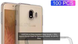 100PCS/Lot Drop-resistant Clear Acrylic + TPU Hybrid Phone Case for Samsung Galaxy J4 (2018) - Grey