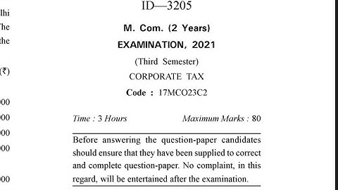 (2021) 3rd sem corporate tax question paper 2021 | M.com Mdu | previous year question paper |
