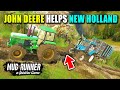 John Deere 4755 Helps New Holland T6 Tractor To Deliver Logs!!! Spintires MudRunner Gameplay Hindi