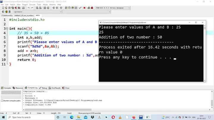 C Program to Add Two Integer Numbers | C programming for beginners  | In Hindi