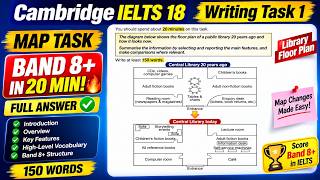 Cambridge IELTS 18 Writing Task 1 | Library Floor Plan Full Answer + 20 Min Timing | Band 8+ Sample