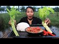 Eating papaya tree with chili and rice delicious - Mukbang