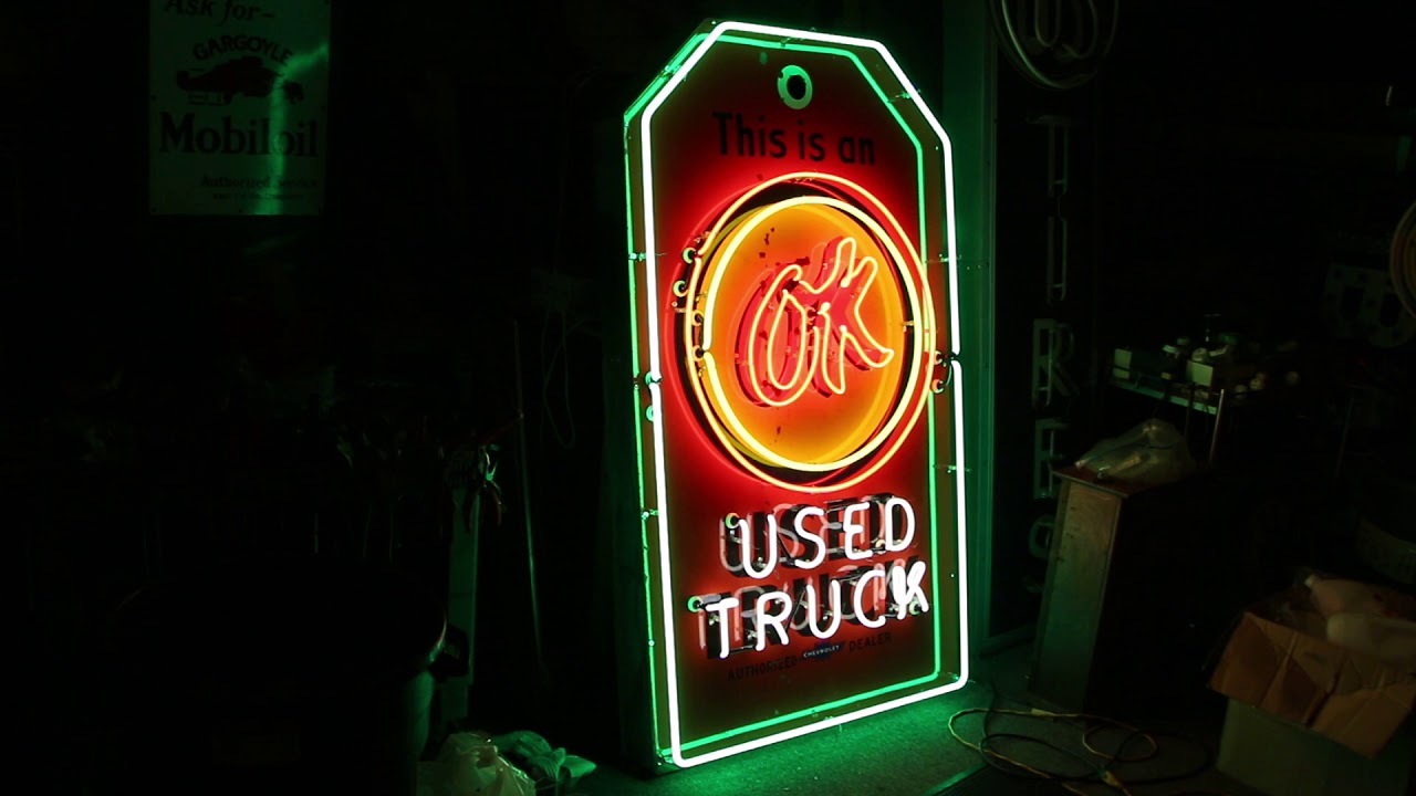 Vintage Chevrolet OK porcelain Neon Used Truck sign - YouTube