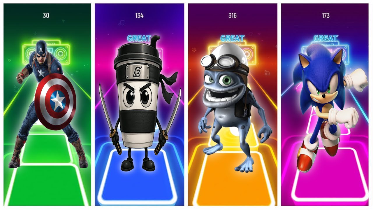 Captain America - Cappuccino Assassino - Crazy Frog - Sonic - Tiles Hop EDM Rush