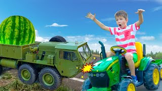 Damian and Darius Play Tractor for kids Fun stories