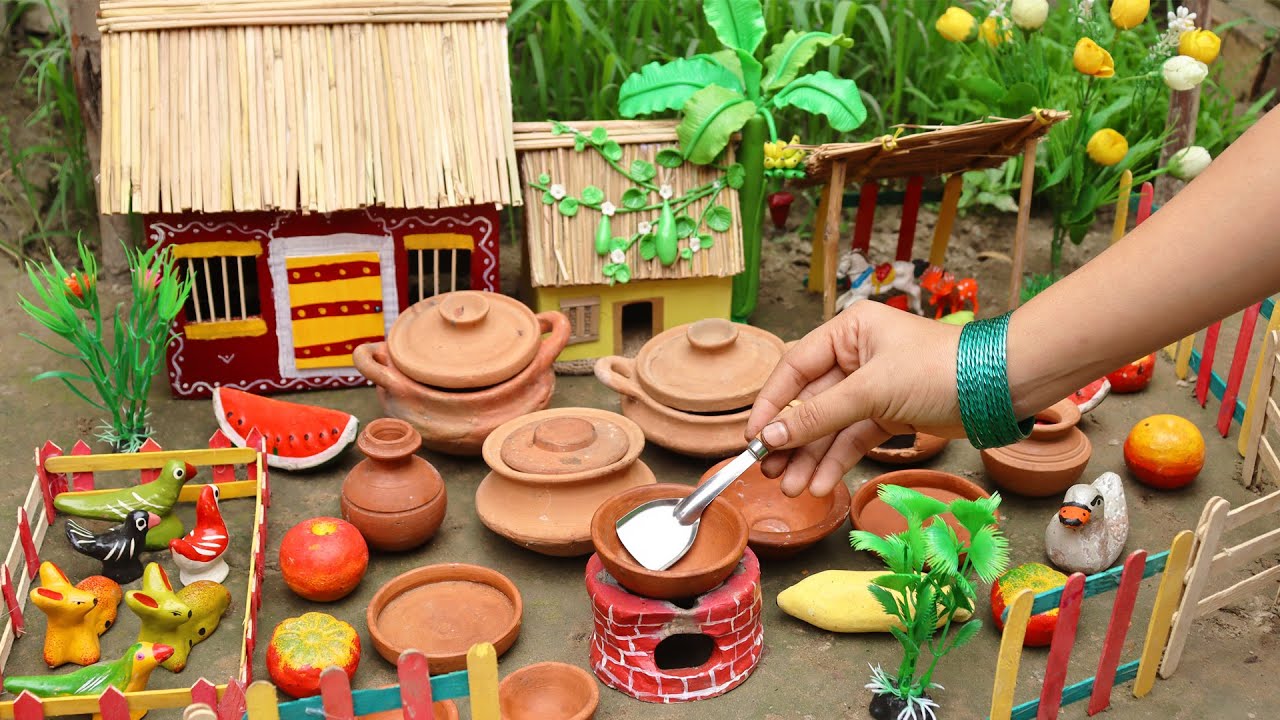 Diy How to build a Mini Village Cooking house | Village Mini kitchen room  | Miniature  kitchen set
