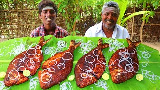 4 FULL FISH FRY EATING | WHOLE FISH FRY EATING IN VILLAGE | GIANT FISH FRY EATING | FARMER COOKING