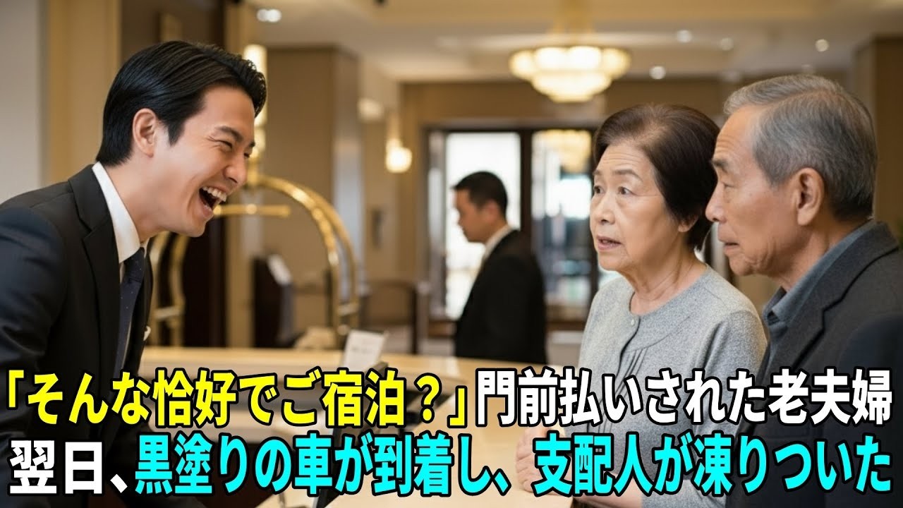 「その格好でここに泊まるおつもりですか？」結婚50周年の老夫婦が高級ホテルで侮辱された夜。だが翌日、“ホテル前に黒塗りの車”が止まり、全員が凍りついた——