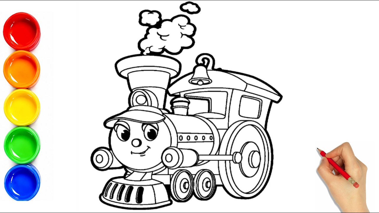 Draw A Simple Train 🚂 Easy Train Drawing for Kids 🎨 | Learn to Draw and Colour a Cute Train ...
