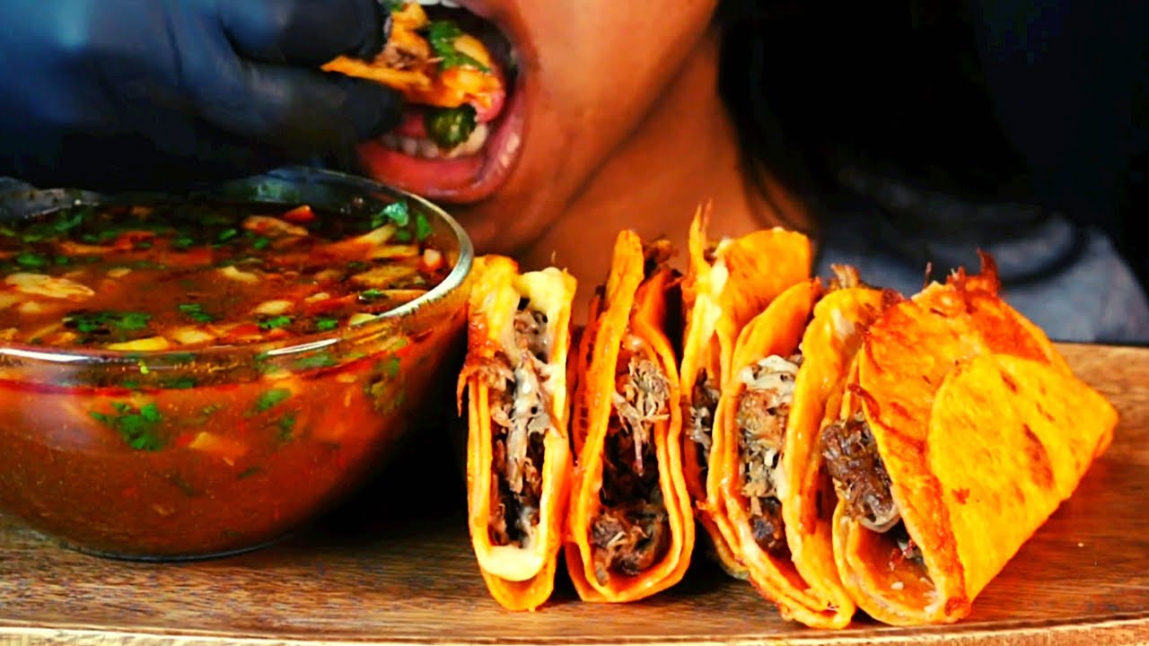 ASMR BIRRIA TACOS DIPPED IN CONSOMMÉ *CHEWY* *SMACKING* * CRUNCHY