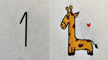 How to turn 1 into giraffe || learn to draw giraffe using number - 1 || easy pencil sketch
