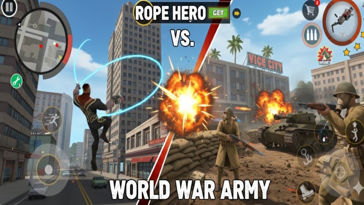 ROPE HERO vs WORLD WAR ARMY 🔥 Vice City Mein Mahayudh | Epic Battle Gameplay