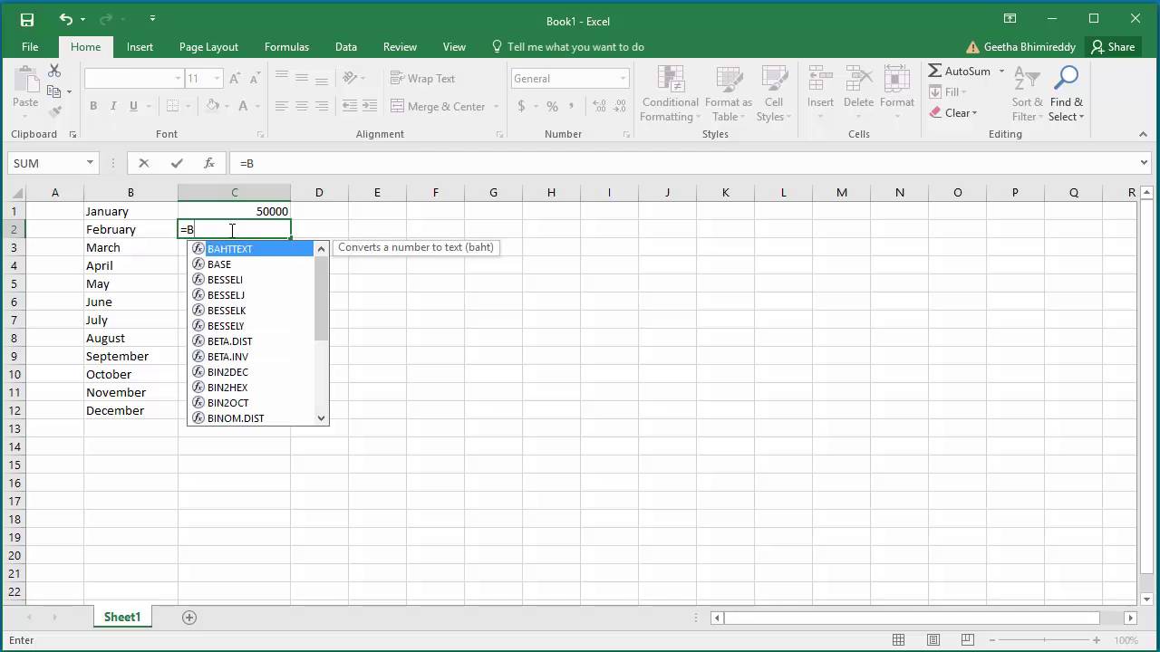 Copy a formula by dragging the fill handle