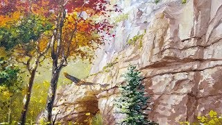 Painting An Autumn Rocky Cliff Scene - PART 1