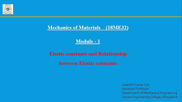 VTU MOM 18ME32 M1 L8 ELASTIC CONSTANTS AND RELATION BETWEEN ELASTIC CONSTANTS