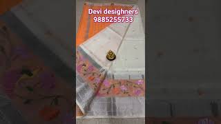 *Mangalagiri pattu by cotton saree all over buttis with Kanchi border contrast lines