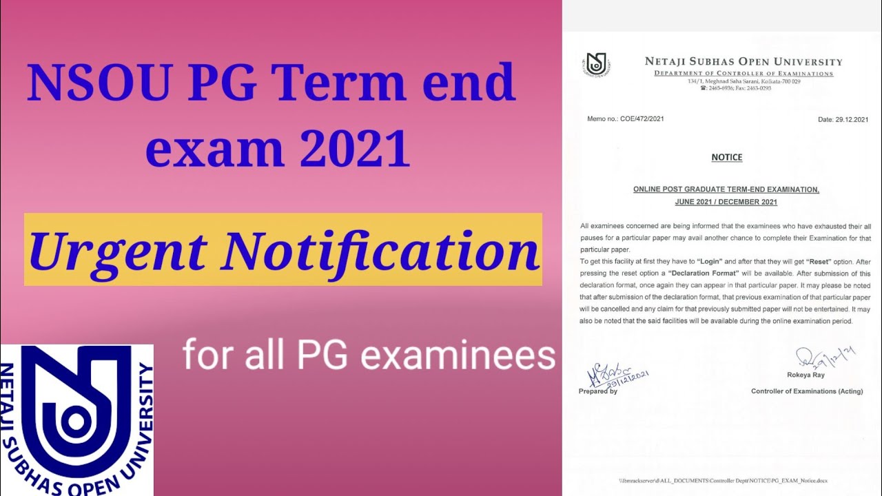 NSOU PG Term end exam 2021//Urgent Notification for all pg students