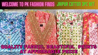 JAIPUR COTTON 3PC SET 92*88 quality fabric beautiful prints at affordable price #trending #kurti