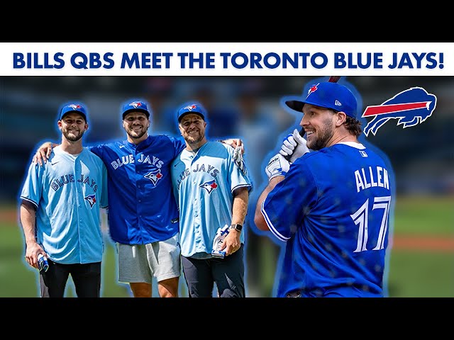 Bills QB Josh Allen shows off at Blue Jays batting practice