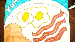HOW TO DRAW EGGS AND BACON ~ KIDS
