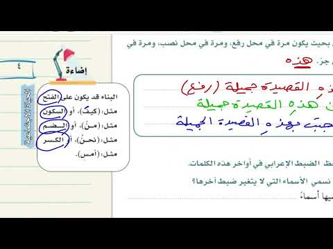 المعرب والمبني من الأسماء لغتي اول متوسط الفصل الدراسي الثاني 
