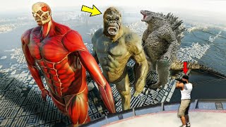 Giant Titans And Monsters Attacked AND Destroys LOS SANTOS In GTA 5 - Titans VS Godzilla