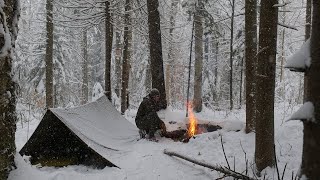 -38° Solo Winter Camping 3 Days | Warm Tent Camping in a Snowstorm | Wood Stove Beef Stroganoff