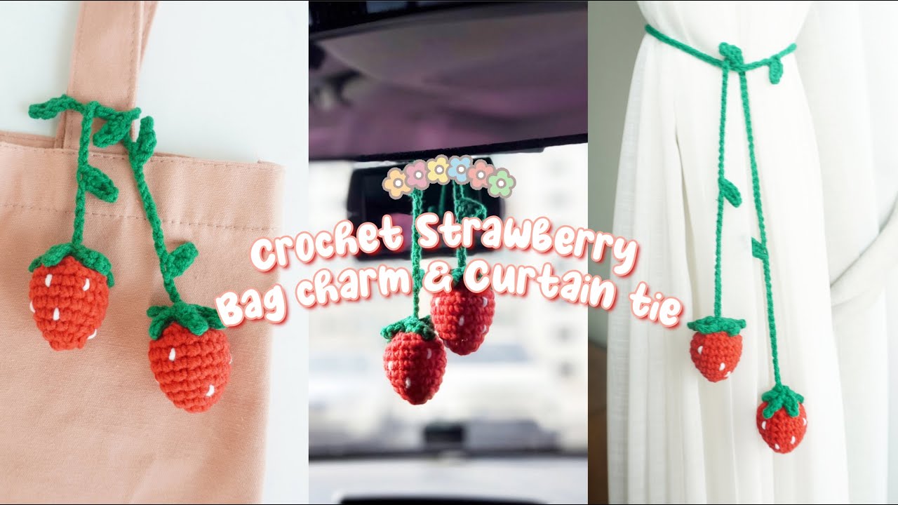 다양하게 활용 가능한 뜨개 소품🍓코바늘 딸기 백참 & 커튼 타이 Crochet Strawberry Bag charm & curtain tie